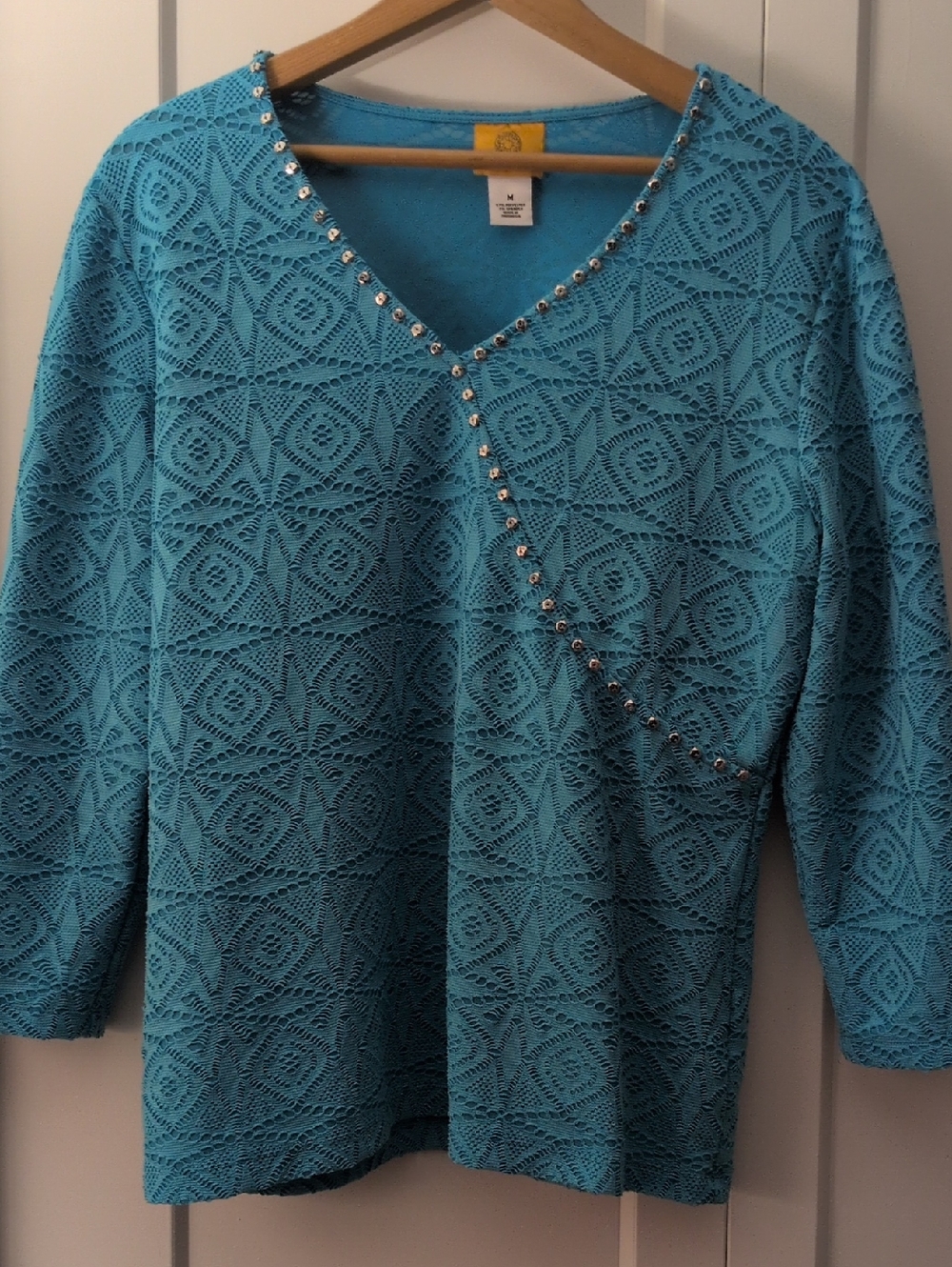 Ruby Rd. Teal Crystal-Trim V-Neck Top